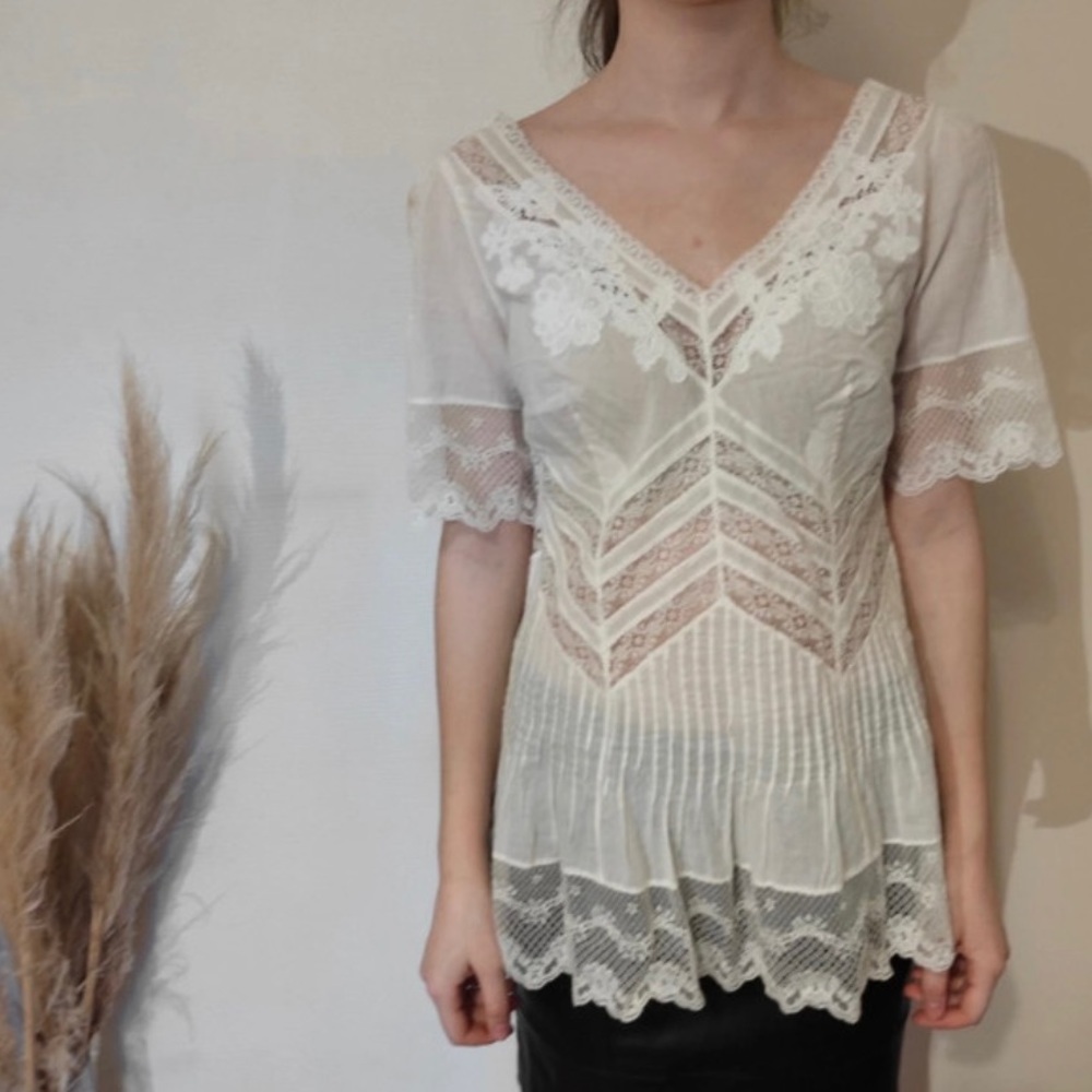 Karen Millen England Lace Cotton Blouse In Ivory